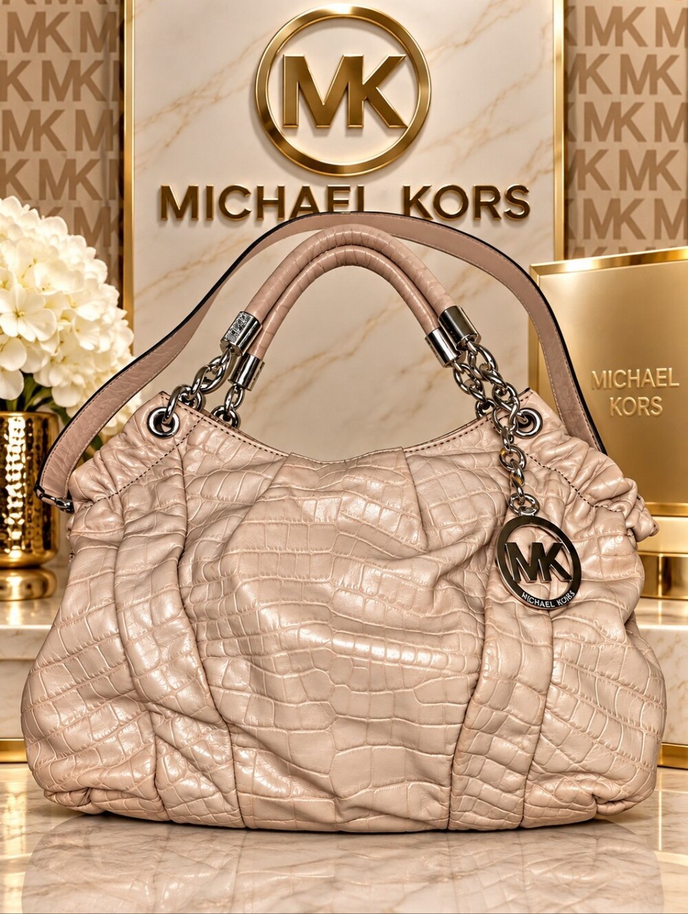 Michael Kors Erin Crocodile Embossed Leather Shoulder Tote PLC